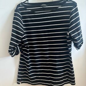 Lauren Ralph Lauren Black and White Striped Short Sleeve Top